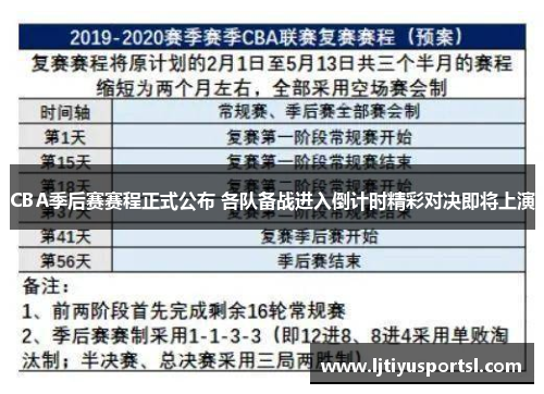 CBA季后赛赛程正式公布 各队备战进入倒计时精彩对决即将上演